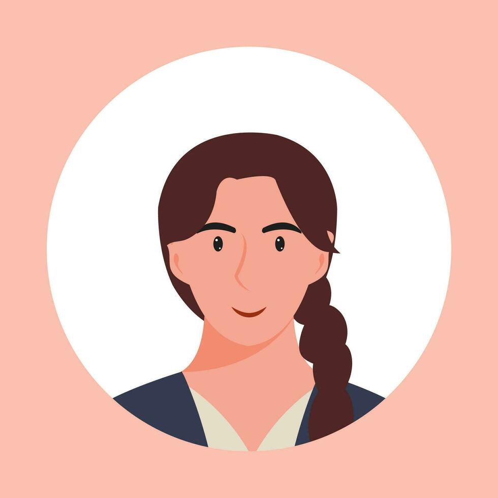 circulo el avatar con el retrato mujer de varios Razas y peinados colección de usuario perfiles. redondo icono con contento sonriente humano. vistoso plano vector ilustración.