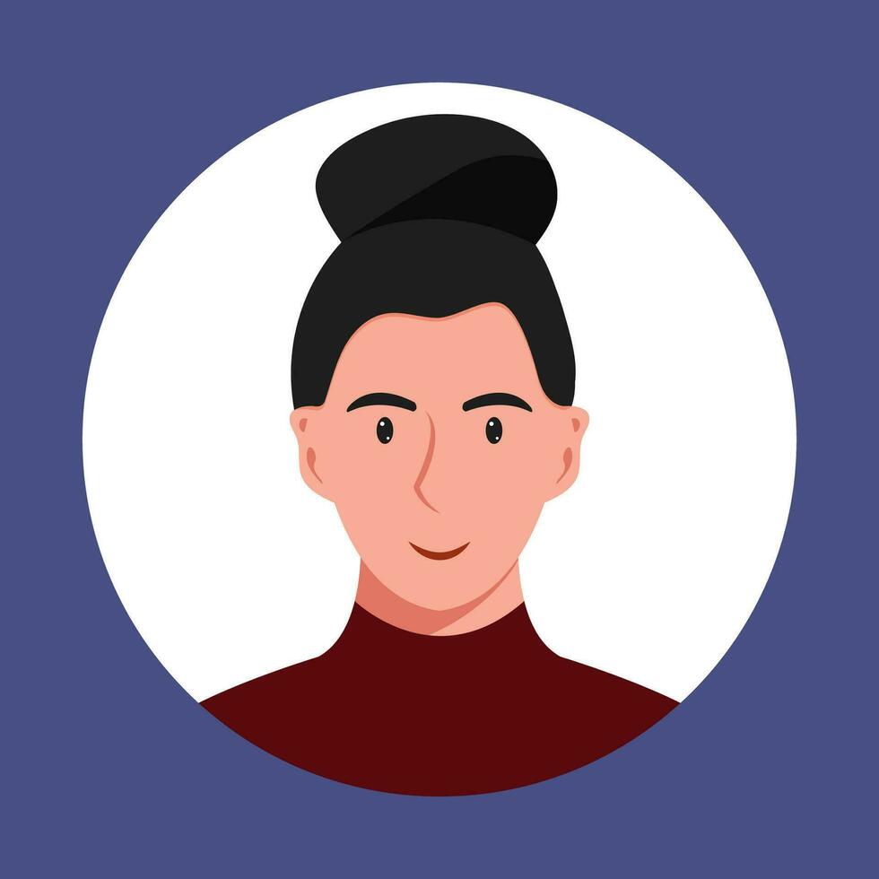 circulo el avatar con el retrato mujer de varios Razas y peinados colección de usuario perfiles. redondo icono con contento sonriente humano. vistoso plano vector ilustración.