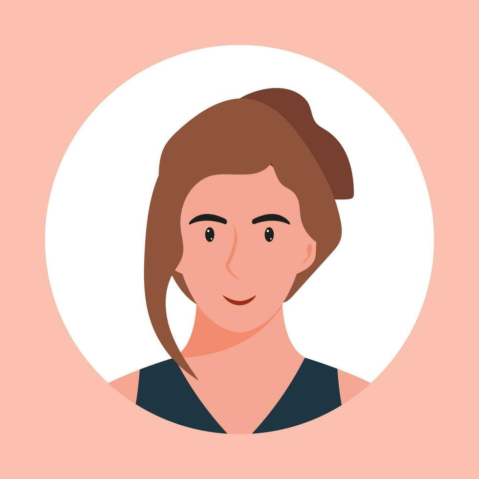 Circle the avatar with the portrait women of various races and hairstyles. Collection of user profiles. Round icon with happy smiling human. Colorful flat vector illustration.