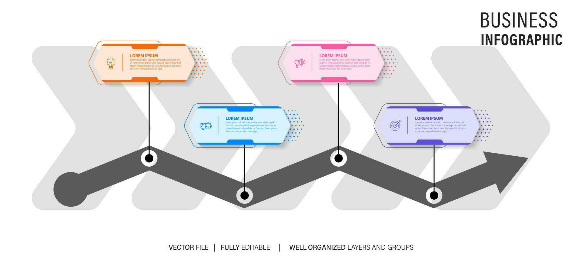 Growth opportunity infographic chart design template. Editable infochart with icons. Instructional graphics with 4 step sequence. Visual data presentation. Arial, Merriweather Sans fonts used vector