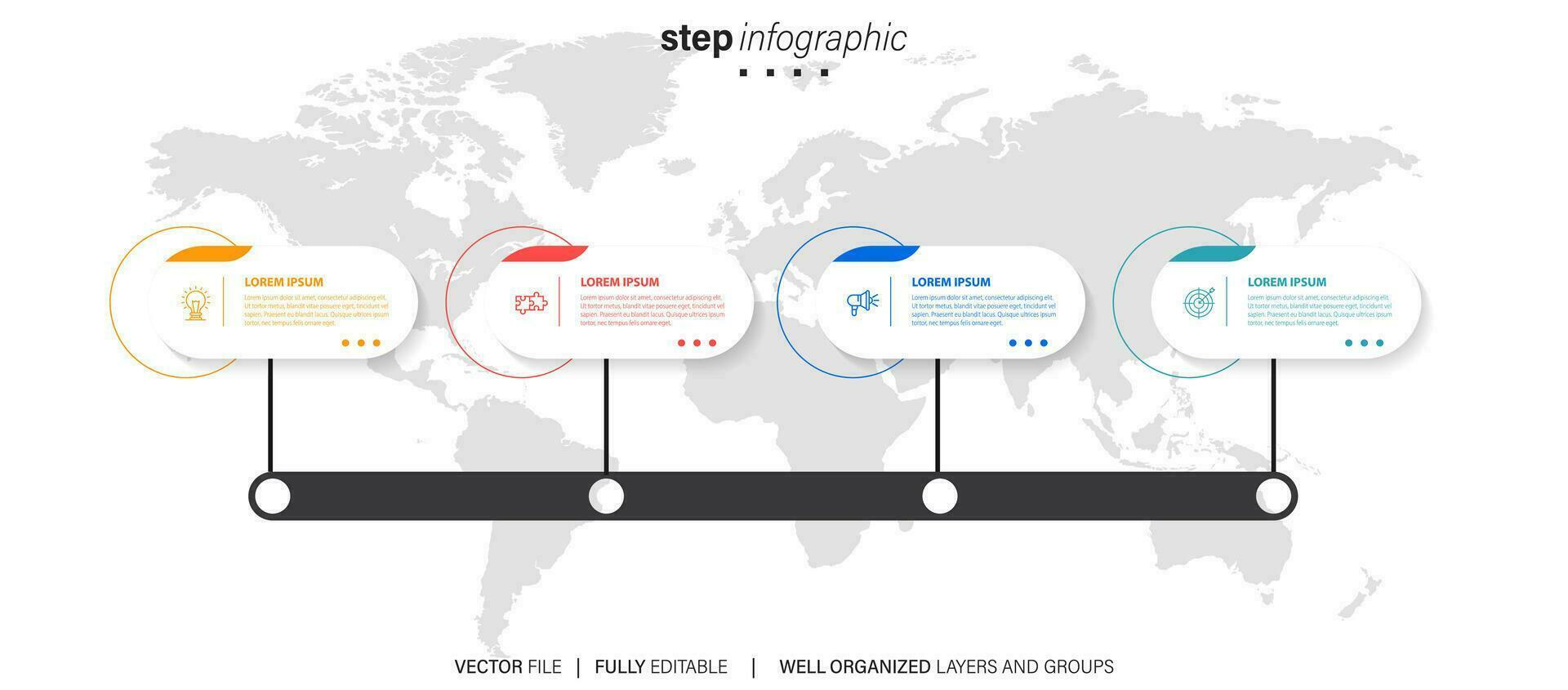 Growth opportunity infographic chart design template. Editable infochart with icons. Instructional graphics with 4 step sequence. Visual data presentation. Arial, Merriweather Sans fonts used vector