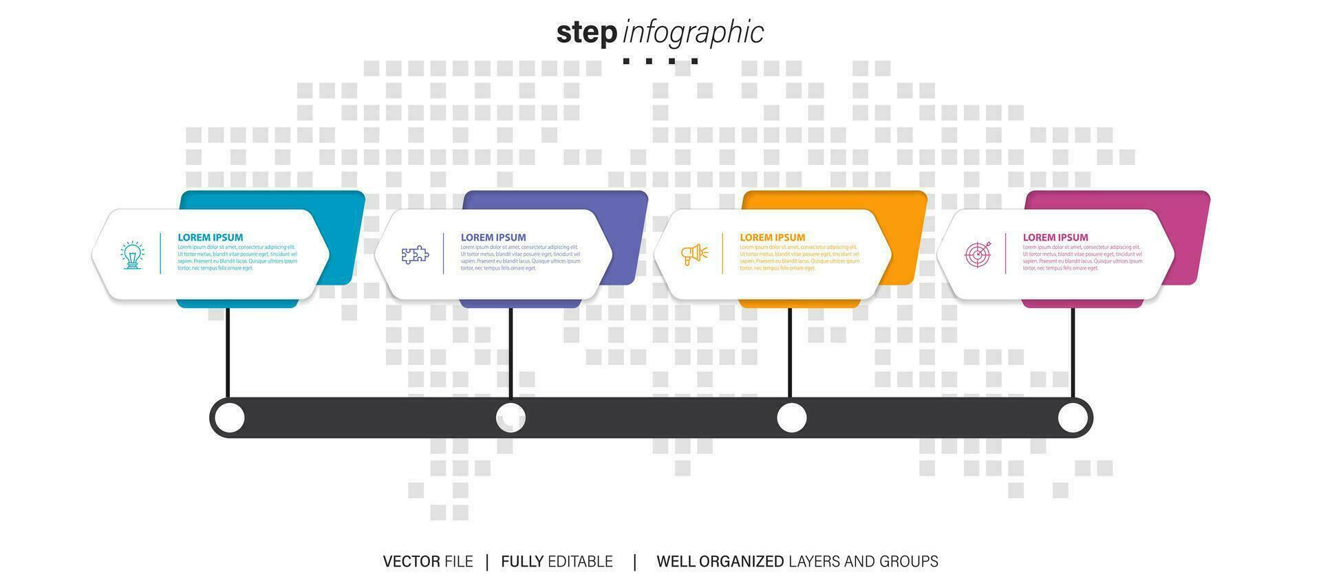 Modern vector flat illustration. Line infographic numbers template with four elements, icons. Timeline designed for business, presentations, web design, interface, diagrams with 4 steps