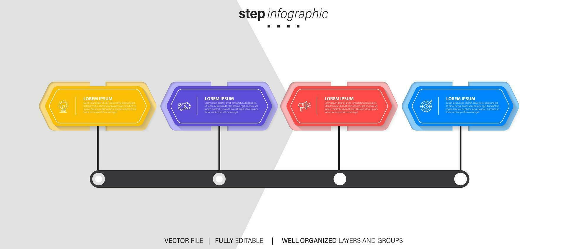 infographic template with 4 steps or options. Vector