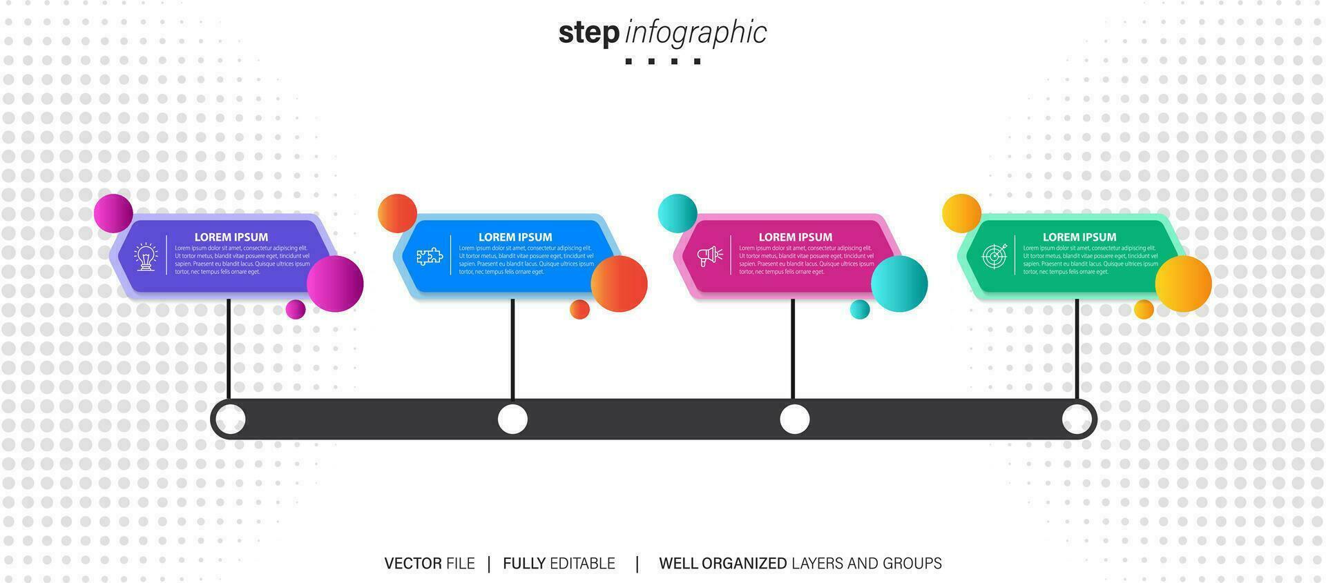 infographic template with 4 steps or options. Vector