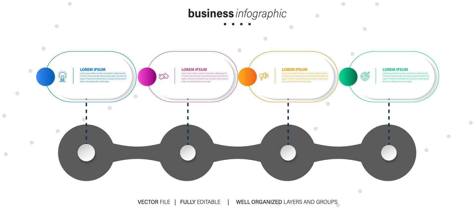 Thin line process business infographic with square template. Vector illustration. Process timeline with 4 options, steps or sections.