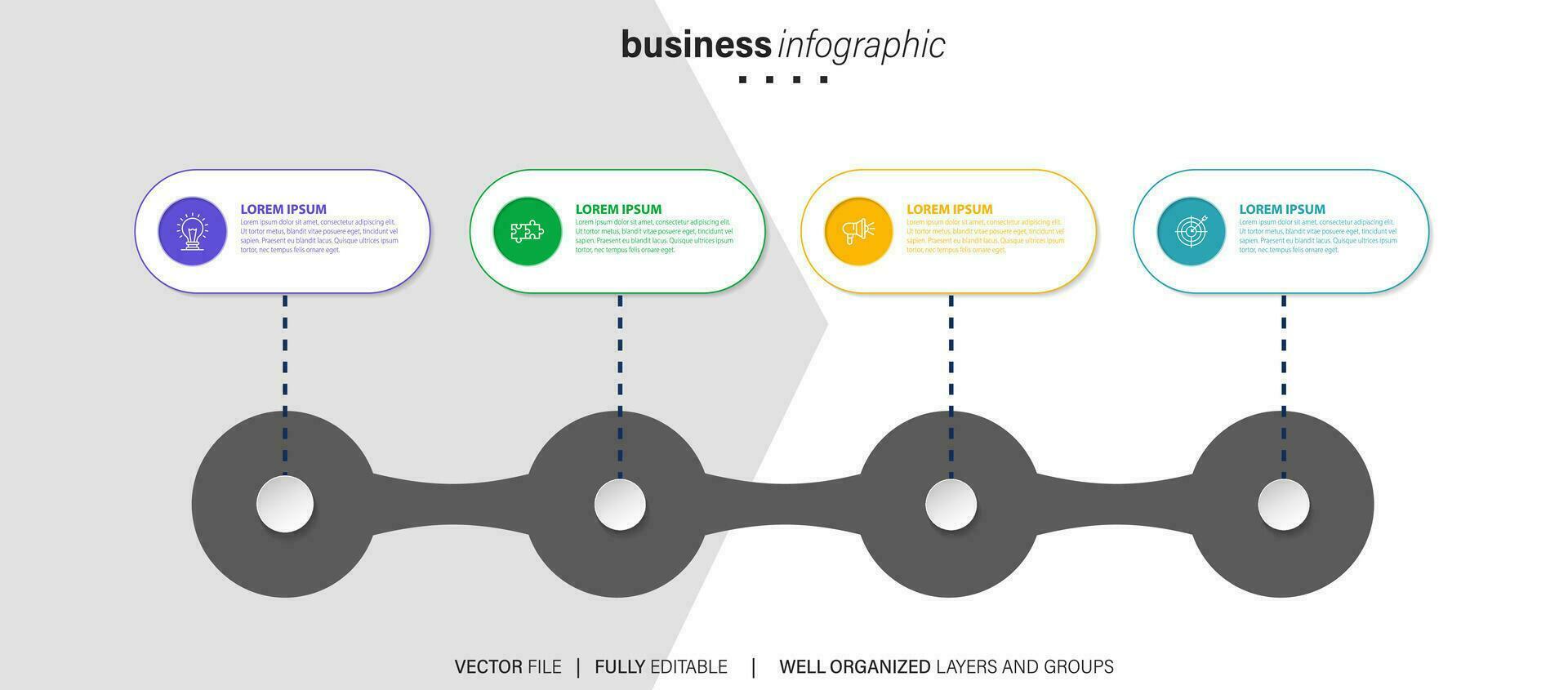 Vector Infographic arrow design with 4 options or steps. Infographics for business concept. Can be used for presentations banner, workflow layout, process diagram, flow chart, info graph