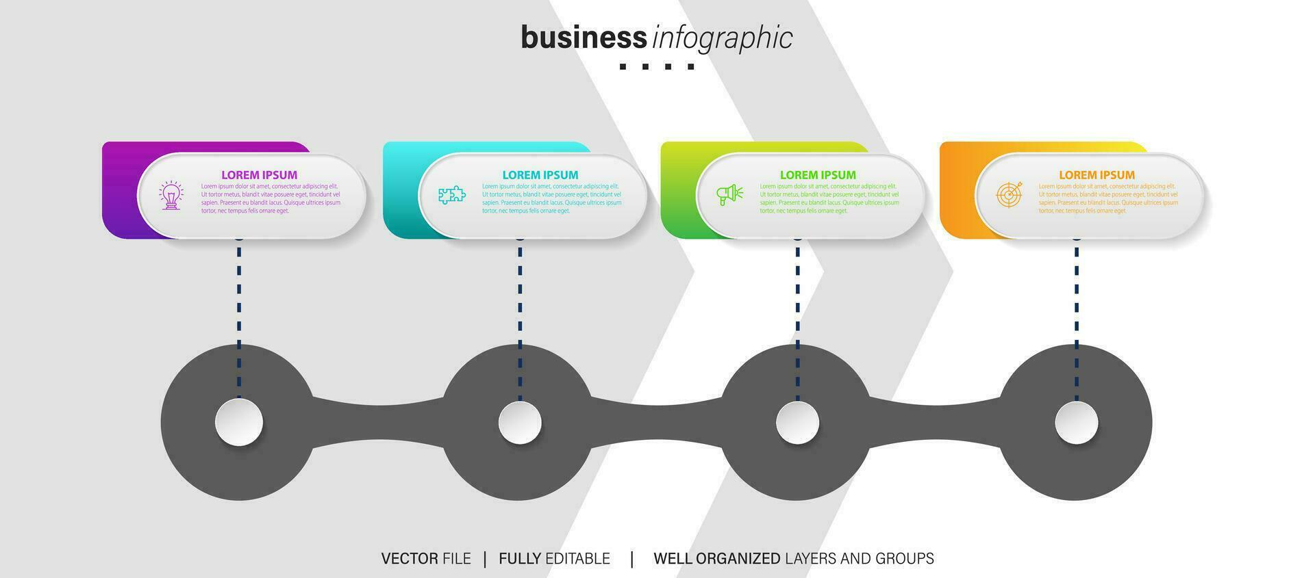 Vector Infographic arrow design with 4 options or steps. Infographics for business concept. Can be used for presentations banner, workflow layout, process diagram, flow chart, info graph