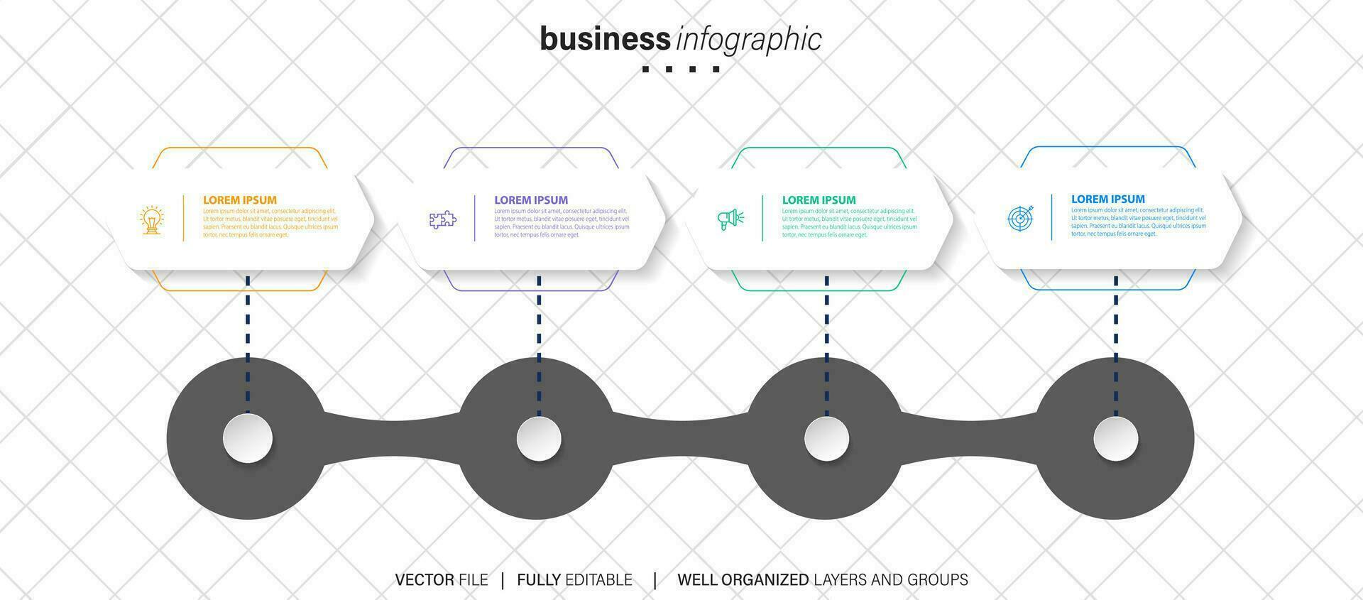 plantilla de infografía empresarial. etiqueta de diseño de línea delgada con icono y 4 opciones, pasos o procesos. vector