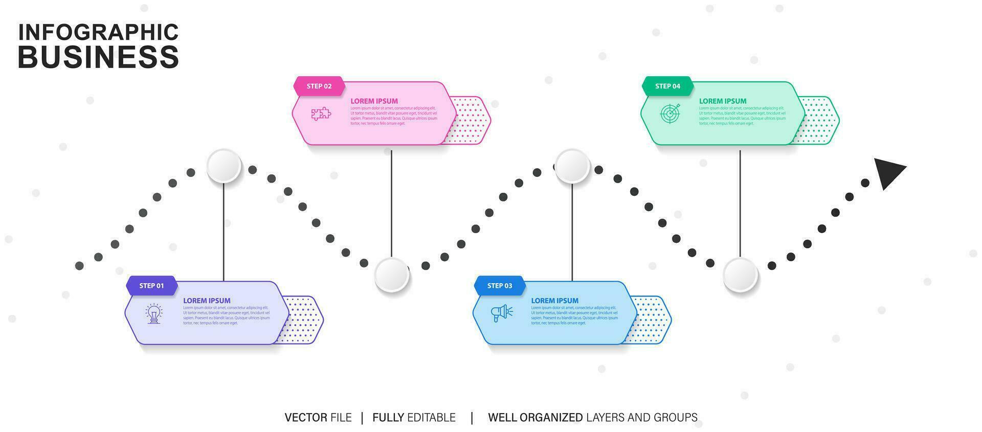 4 steps process modern infographic diagram vector