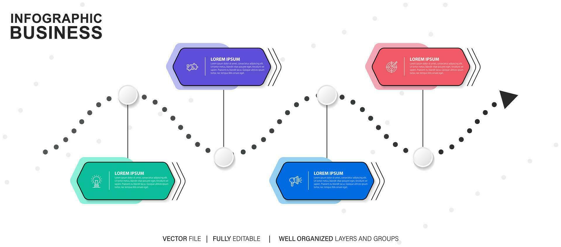 4 steps process modern infographic diagram vector