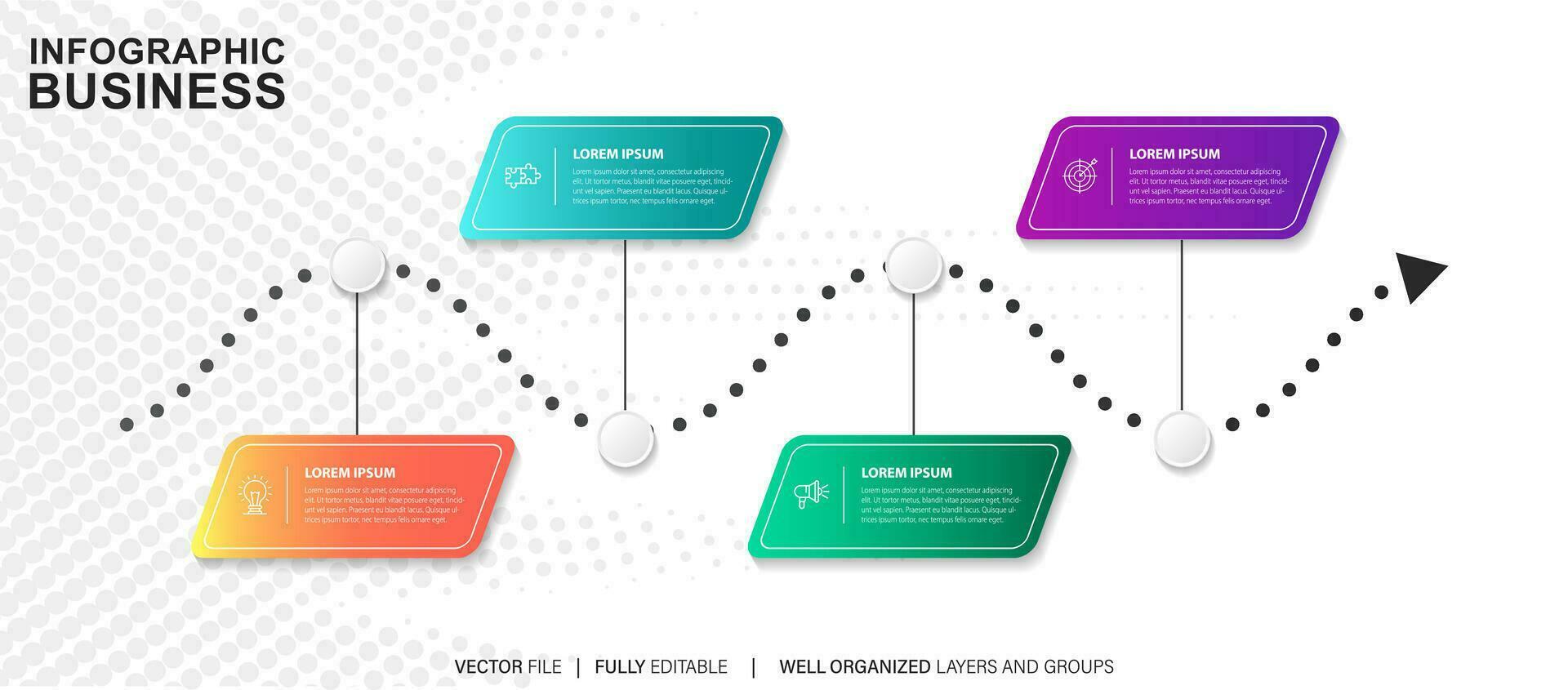 4 steps process modern infographic diagram vector