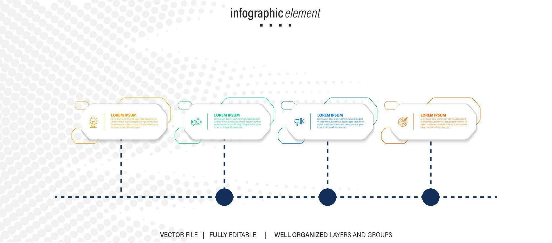 Business infographic design template with 4 options, steps or processes. Can be used for workflow layout, diagram, annual report, web design vector