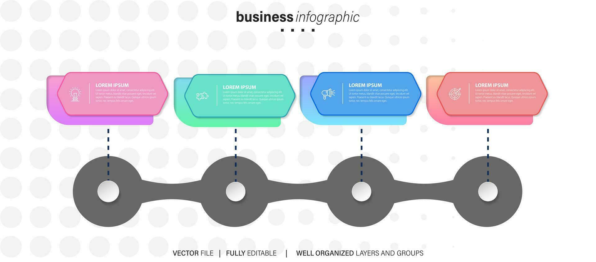 negocio proceso infografía modelo. Delgado línea diseño con números 4 4 opciones o pasos. vector ilustración gráfico diseño