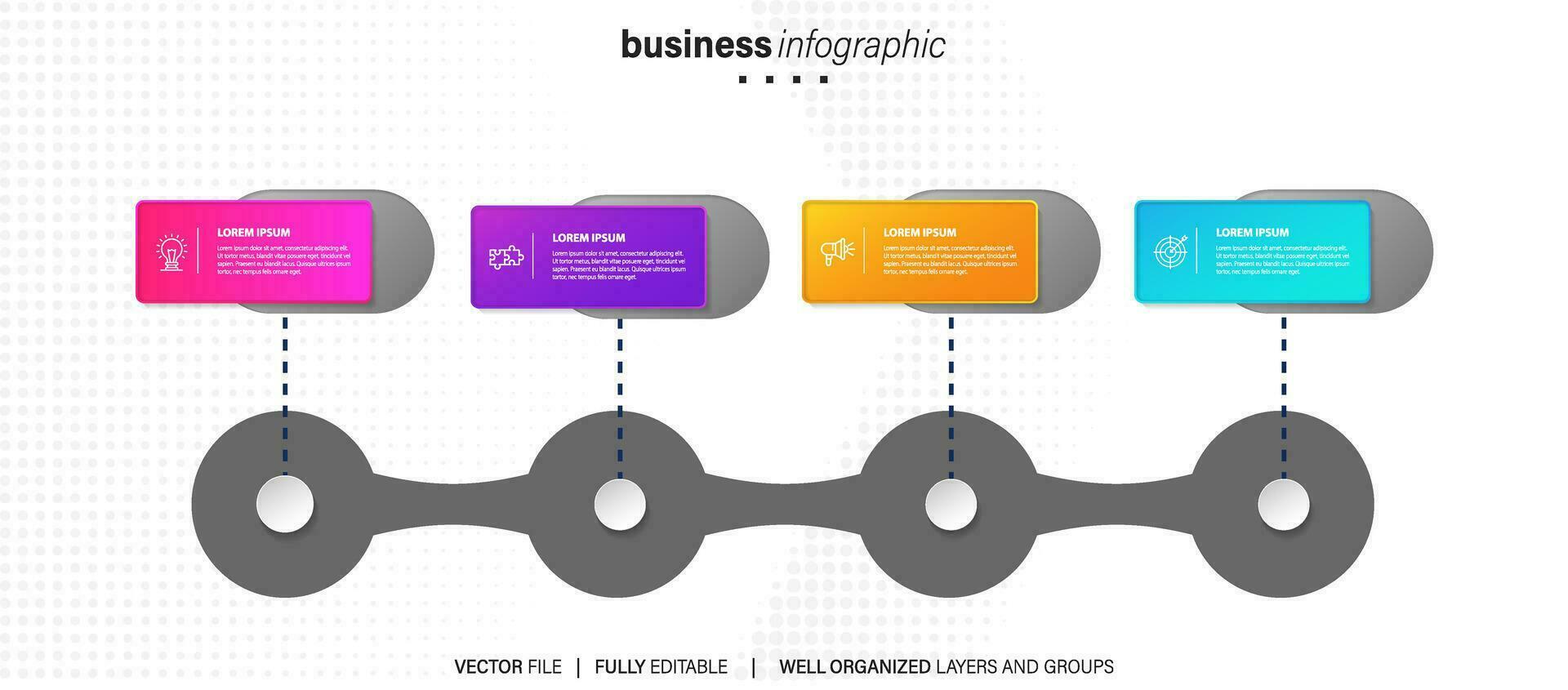 plantilla de negocio de diseño infográfico vectorial con iconos y 4 opciones o pasos. se puede utilizar para diagramas de proceso, presentaciones, diseño de flujo de trabajo, pancarta, diagrama de flujo, gráfico de información vector