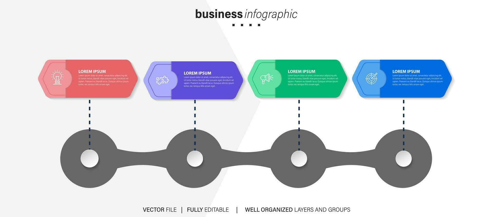 Vector Infographic design business template with icons and 4 options or steps. Can be used for process diagram, presentations, workflow layout, banner, flow chart, info graph