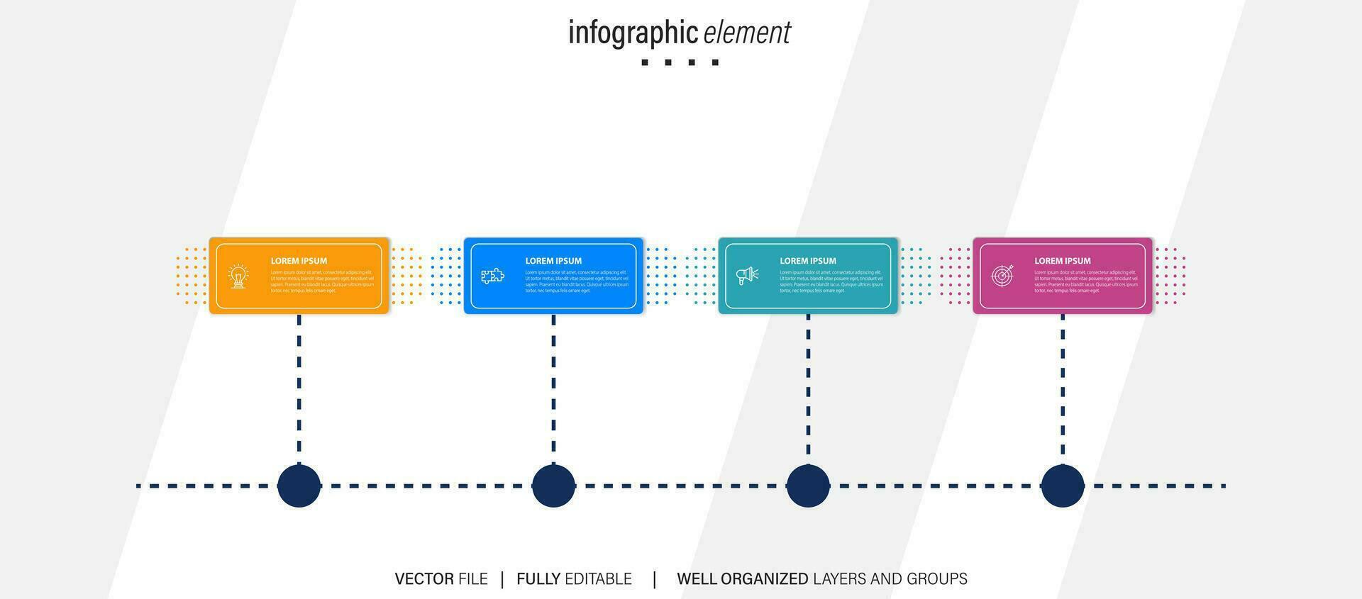 pasos diseño de plantilla infográfica de proceso de línea de tiempo de visualización de datos comerciales con iconos vector