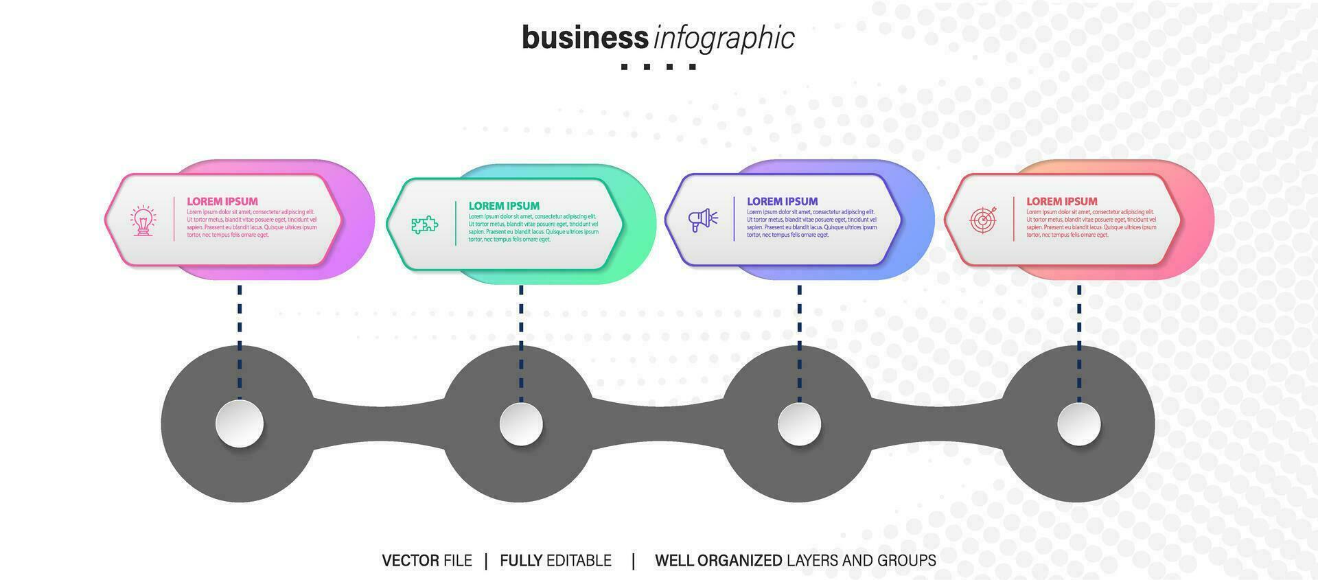 Vector Infographic design business template with icons and 4 options or steps. Can be used for process diagram, presentations, workflow layout, banner, flow chart, info graph