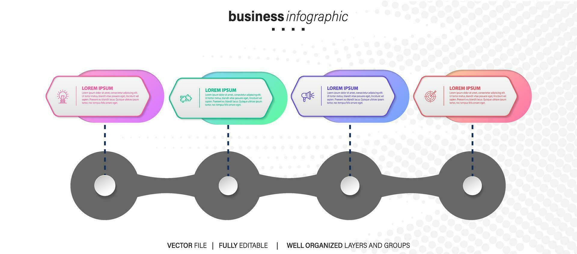 plantilla de negocio de diseño infográfico vectorial con iconos y 4 opciones o pasos. se puede utilizar para diagramas de proceso, presentaciones, diseño de flujo de trabajo, pancarta, diagrama de flujo, gráfico de información vector