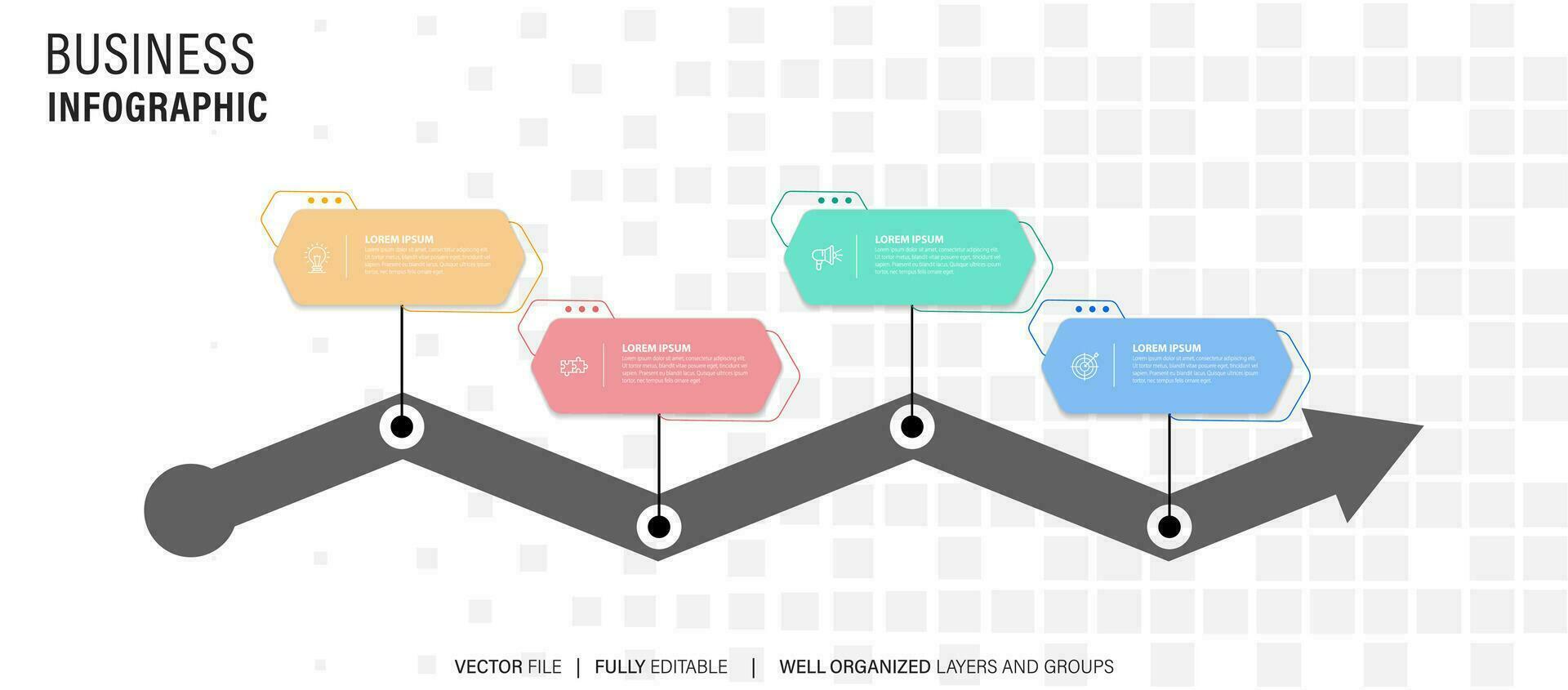 cuatro pasos cronograma infografía modelo vector. vector