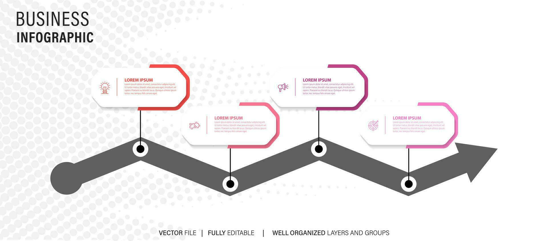 business process stage infographics template diagram banner with long rectangle box vertical direction and 4 point step creative design for slide presentation data vector