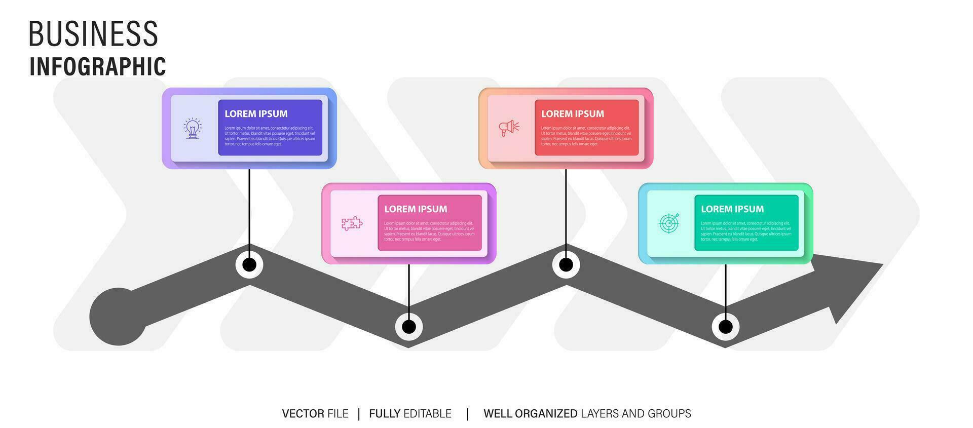 plantilla de diseño de etiquetas infográficas vectoriales con iconos y 4 opciones o pasos. se puede utilizar para diagramas de proceso, presentaciones, diseño de flujo de trabajo, banner, diagrama de flujo, gráfico de información. vector