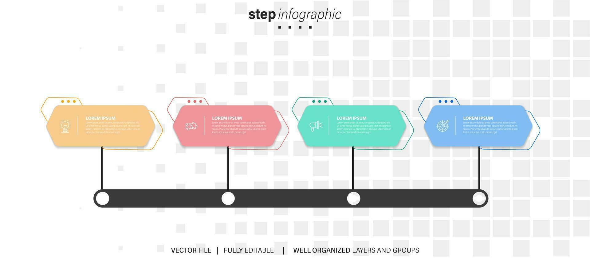 Vector Infographic label design template with icons and 4 options or steps. Can be used for process diagram, presentations, workflow layout, banner, flow chart, info graph.