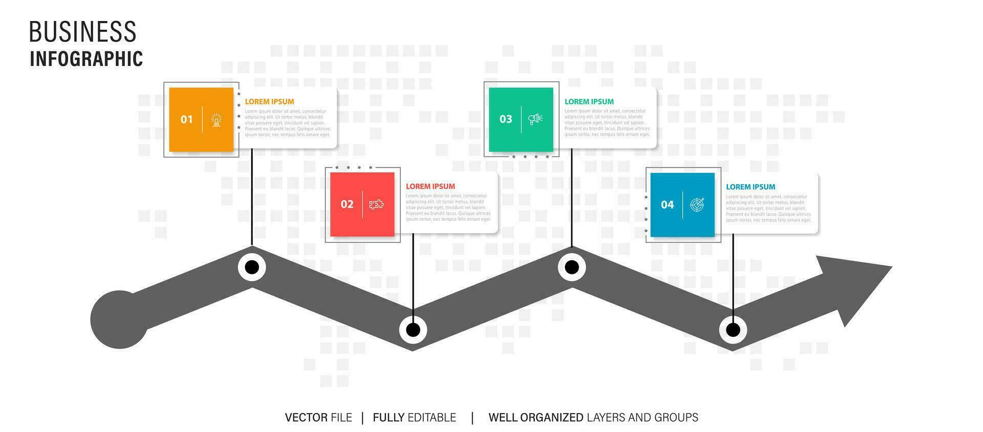 Timeline infographic line design with icons. Template for graph, diagram, presentations. Business concept with 4 options. Vector illustration.