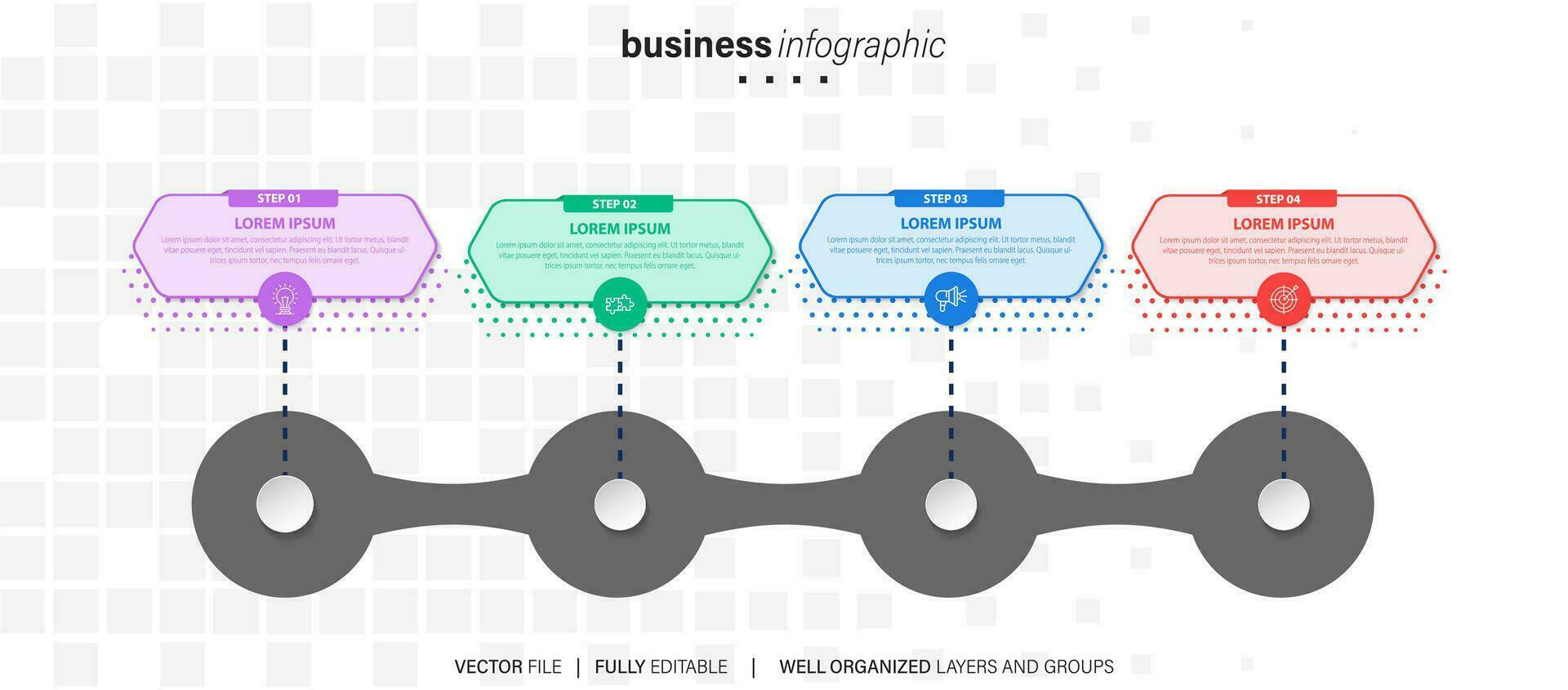 vector infografía etiqueta modelo con iconos 4 4 opciones o pasos. infografia para negocio concepto. lata ser usado para informacion gráficos, fluir gráficos, presentaciones, web sitios, pancartas, impreso materiales