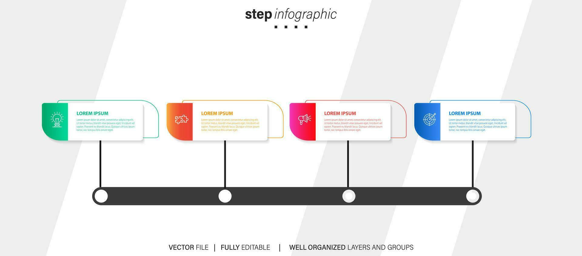 Timeline infographic line design with icons. Template for graph, diagram, presentations. Business concept with 4 options. Vector illustration.