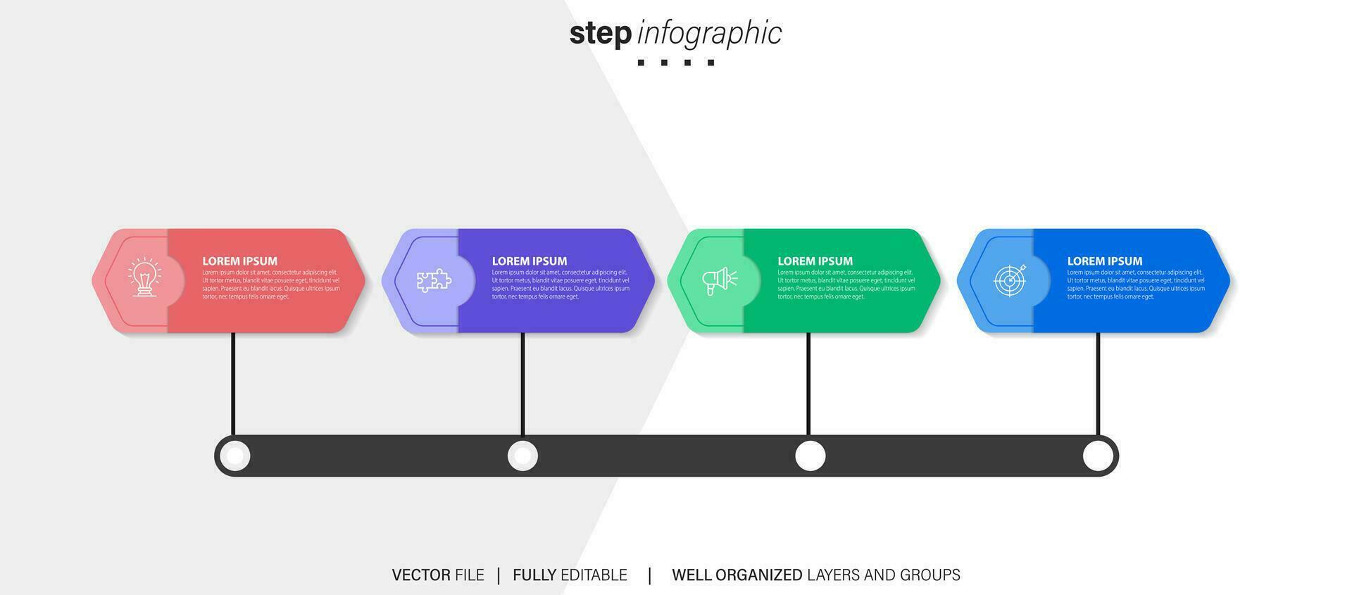 plantilla de diseño de etiquetas infográficas vectoriales con iconos y 4 opciones o pasos. se puede utilizar para diagramas de proceso, presentaciones, diseño de flujo de trabajo, banner, diagrama de flujo, gráfico de información. vector