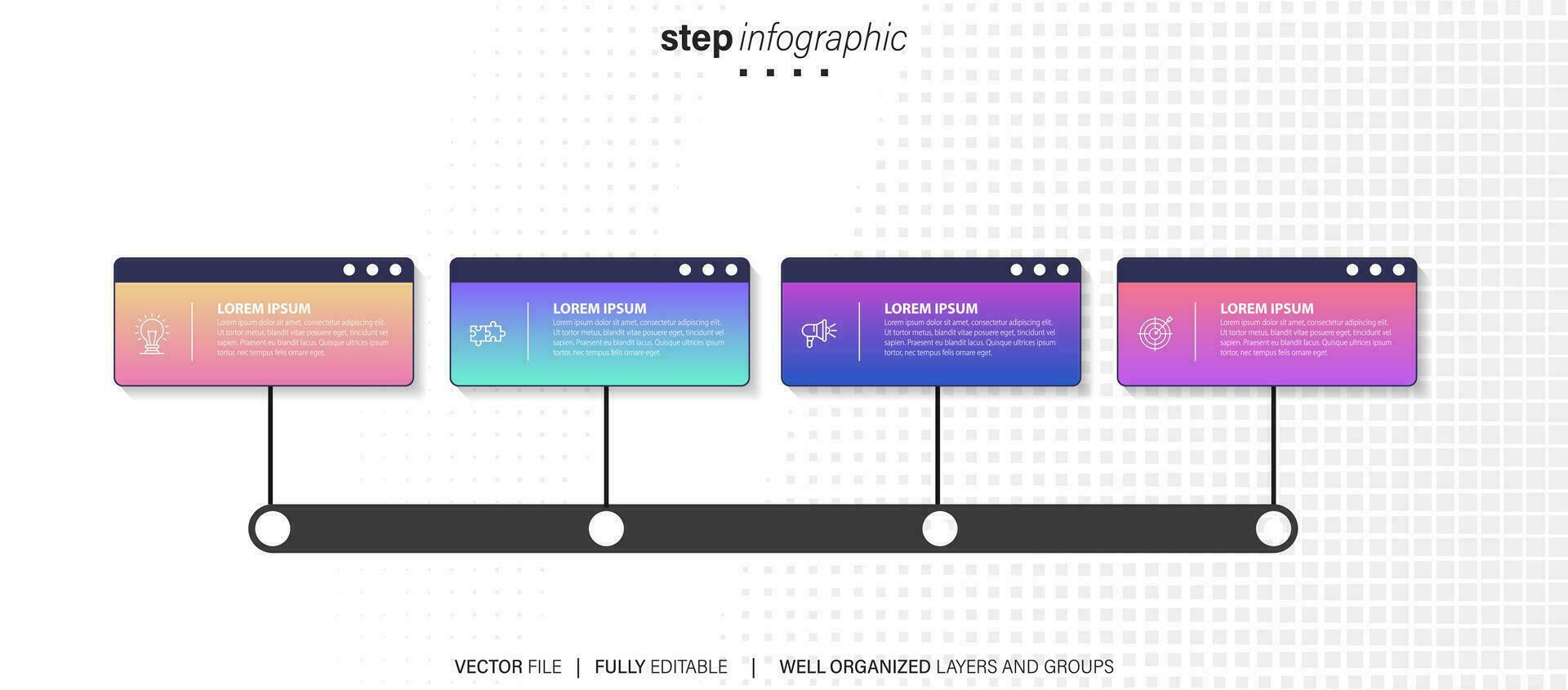 Timeline infographic line design with icons. Template for graph, diagram, presentations. Business concept with 4 options. Vector illustration.
