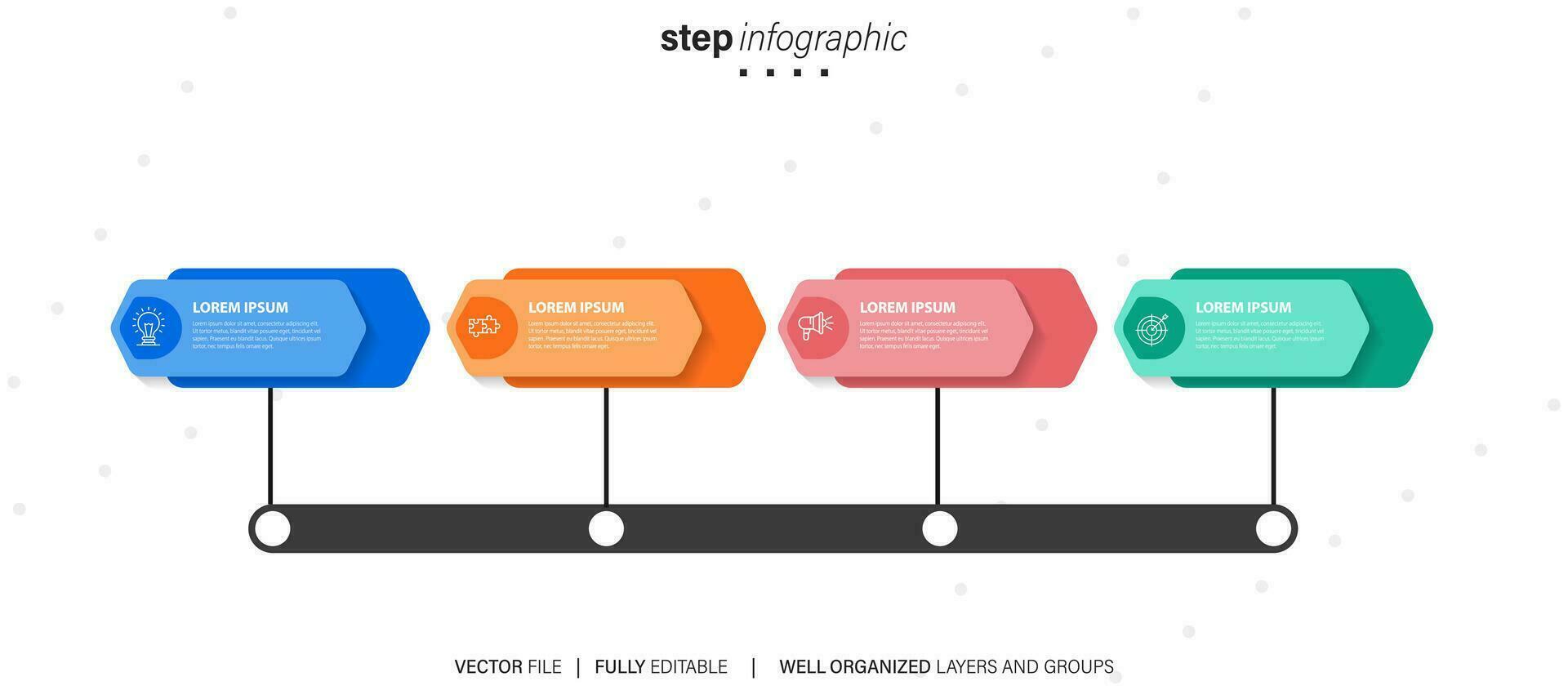 Timeline infographic design with 4 options or steps. Infographics for business concept. Can be used for presentations workflow layout, banner, process, diagram, flow chart, info graph, annual report. vector