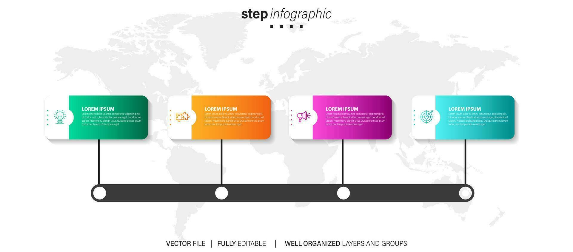 Timeline infographic design with 4 options or steps. Infographics for business concept. Can be used for presentations workflow layout, banner, process, diagram, flow chart, info graph, annual report. vector