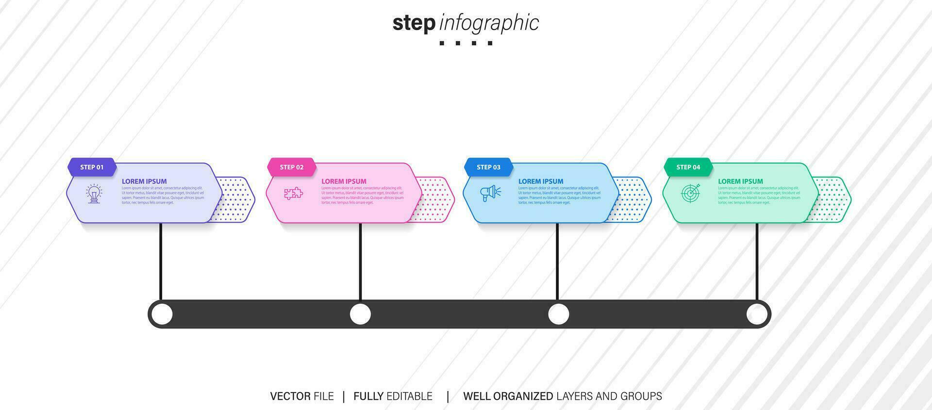 Timeline infographic line design with icons. Template for graph, diagram, presentations. Business concept with 4 options. Vector illustration.