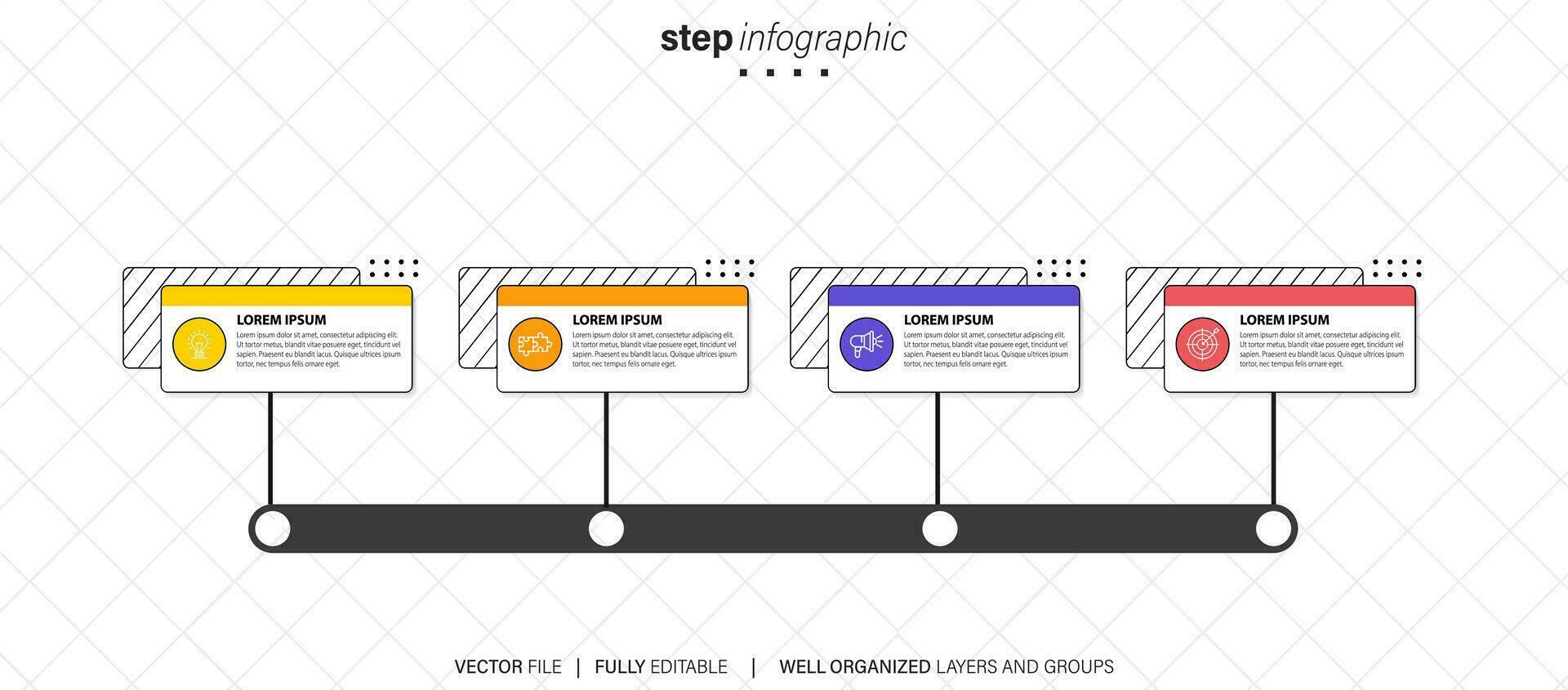 blanco vector infografía modelo. diagrama de flujo presentación diseño elementos con texto espacio. datos visualización con 4 4 pasos. proceso cronograma cuadro. flujo de trabajo diseño con copyspace