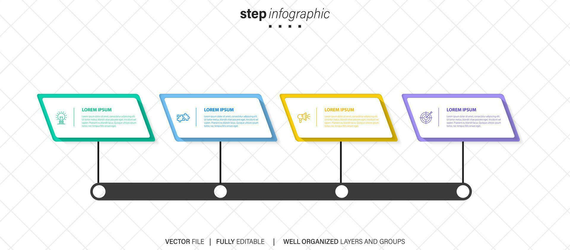 blanco vector infografía modelo. diagrama de flujo presentación diseño elementos con texto espacio. datos visualización con 4 4 pasos. proceso cronograma cuadro. flujo de trabajo diseño con copyspace