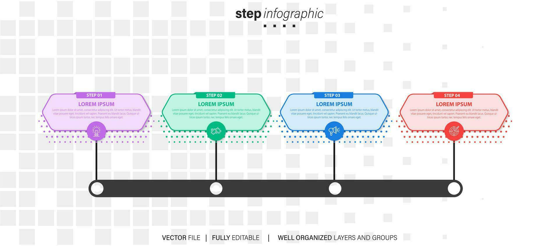 blanco vector infografía modelo. diagrama de flujo presentación diseño elementos con texto espacio. datos visualización con 4 4 pasos. proceso cronograma cuadro. flujo de trabajo diseño con copyspace