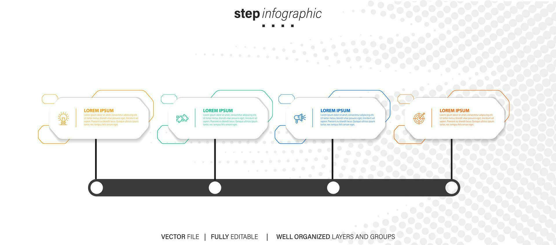 Process of Business infographic element with 4 steps. Steps business timeline process infographic template vector