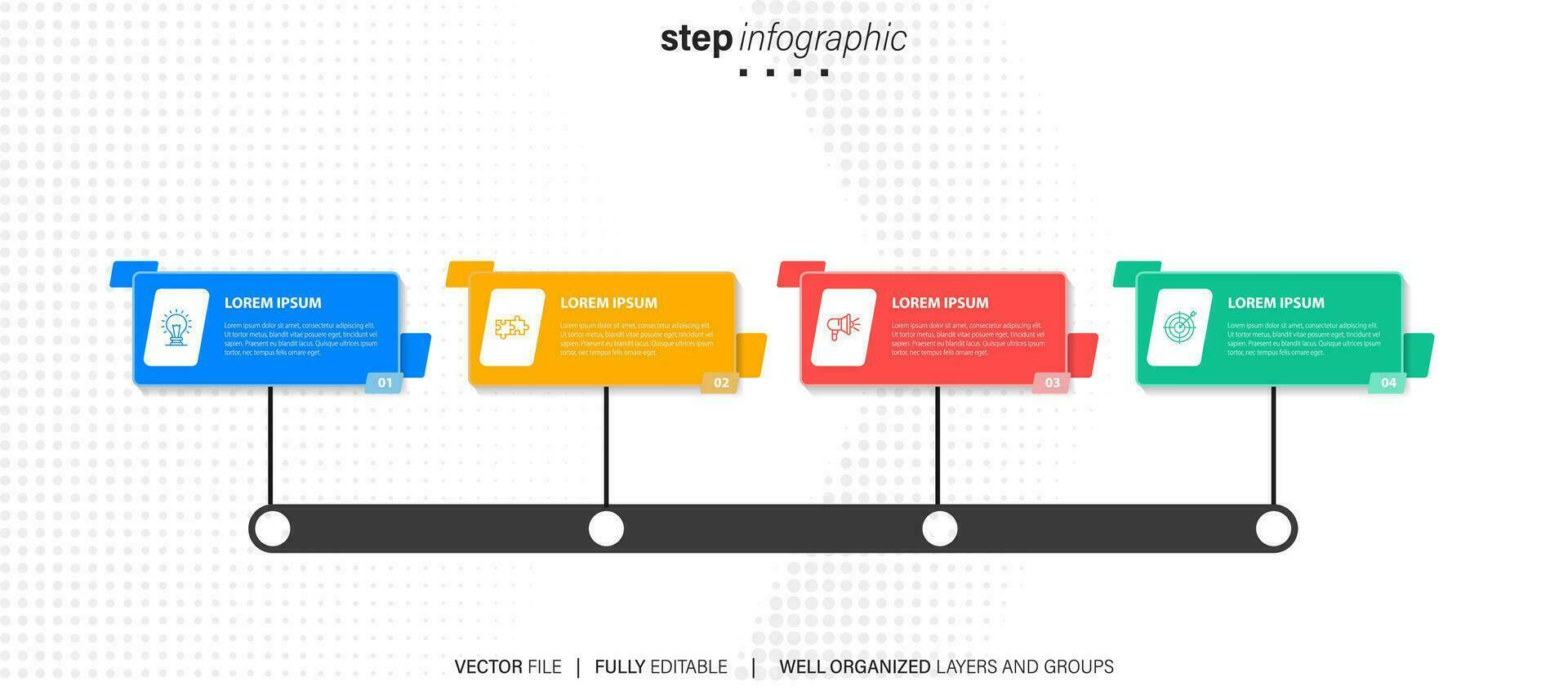 Process of Business infographic element with 4 steps. Steps business timeline process infographic template vector