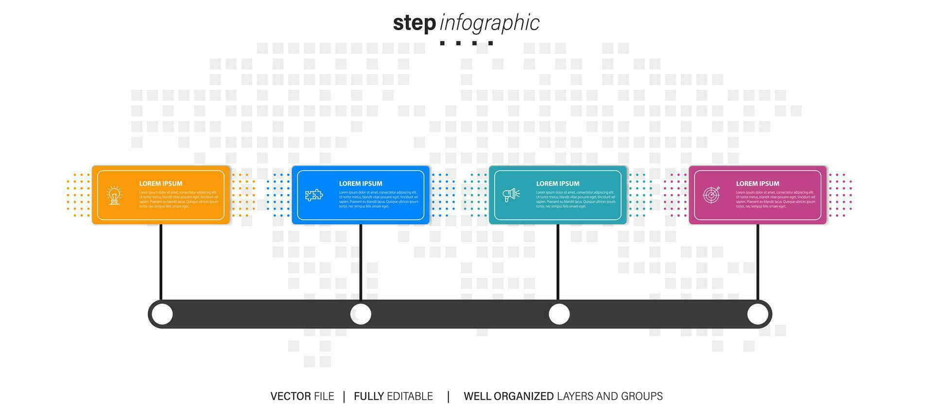 Process of Business infographic element with 4 steps. Steps business timeline process infographic template vector