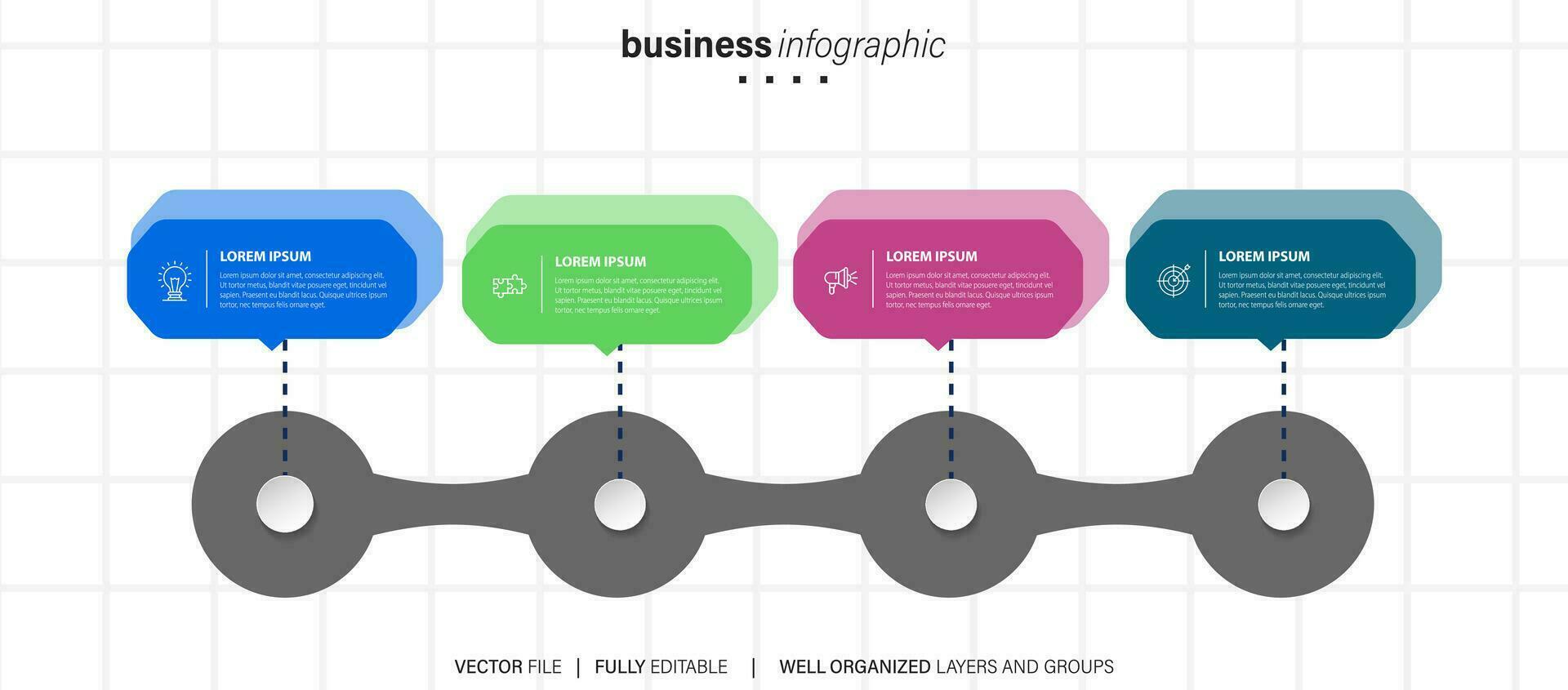 Business infographic four steps for presentation, step up infochart, vector illustration