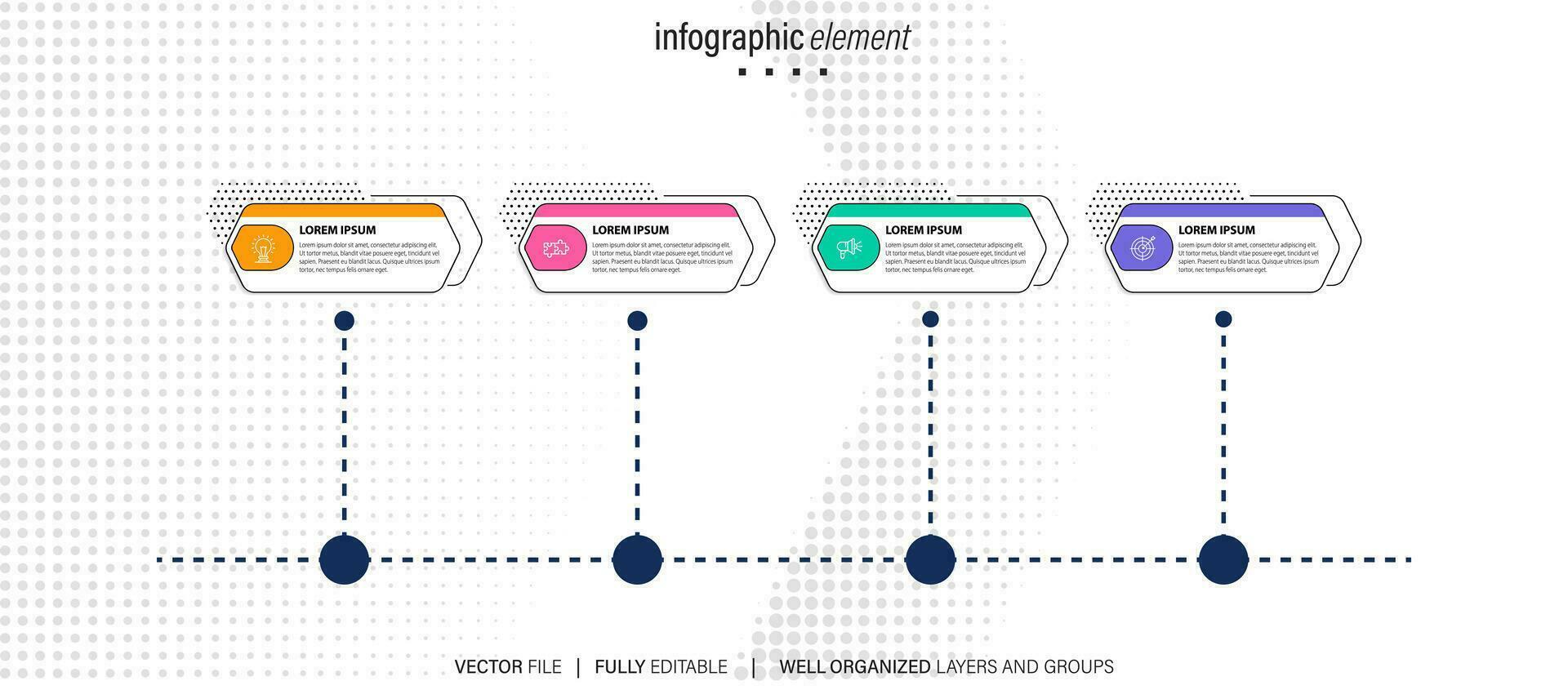 infografía modelo. resumen árbol con círculos y 4 4 pasos vector