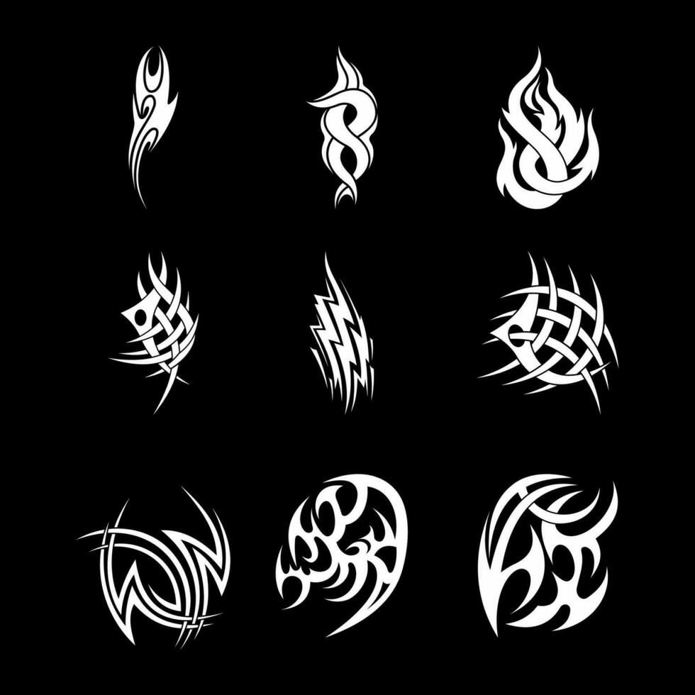 Acid Neo tribal shapes. Abstract ethnic shapes in gothic style. modern elements for typography tattoo poster cover. Vector illustration