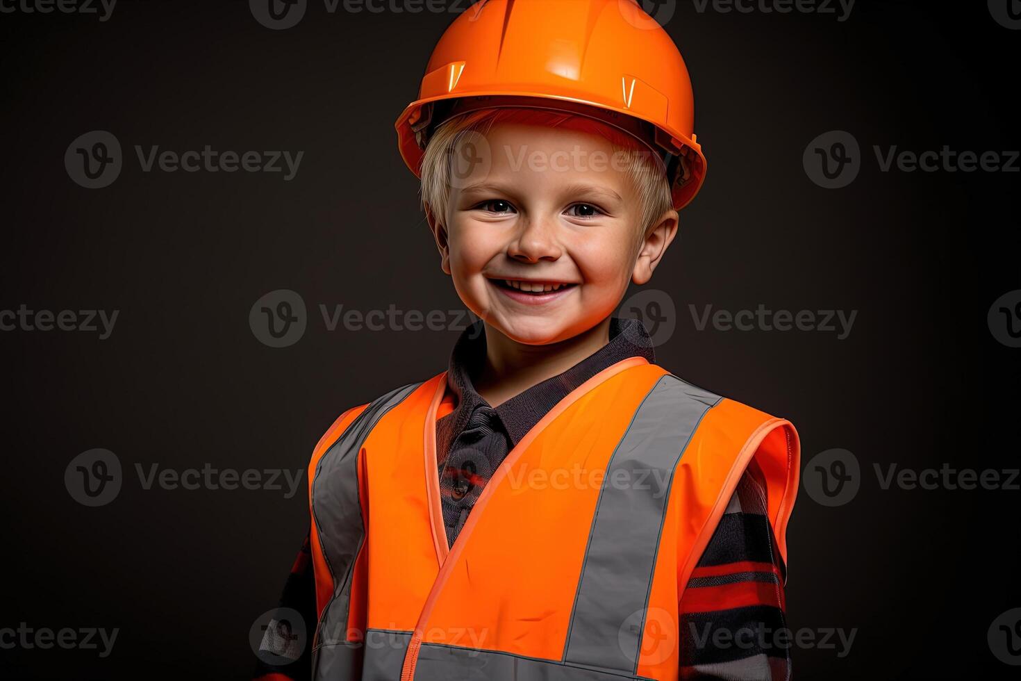 Portrait of a cute little boy in a construction helmet photo