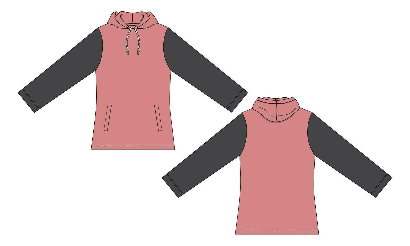 Long sleeve Hoodie vector illustration template for women's