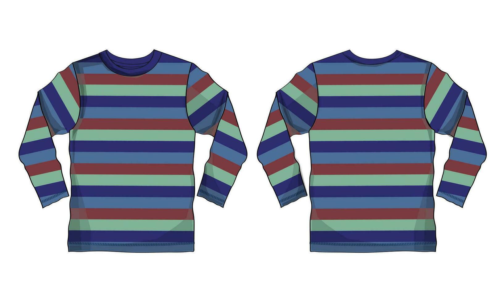 Long sleeve t shirt with all over strips vector illustration template front and back views