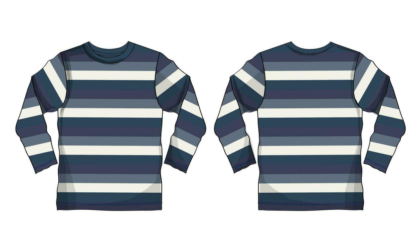 Long sleeve t shirt with all over strips vector illustration template front and back views
