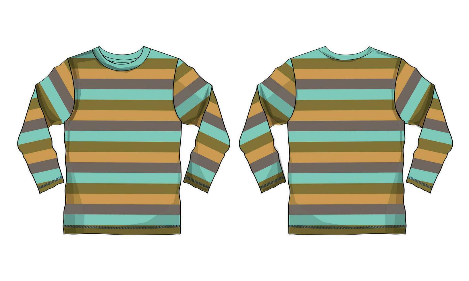 Long sleeve t shirt with all over strips vector illustration template front and back views