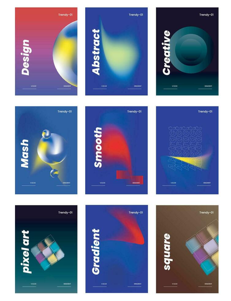Trendy abstract colourful vector gradient poster, cover set design
