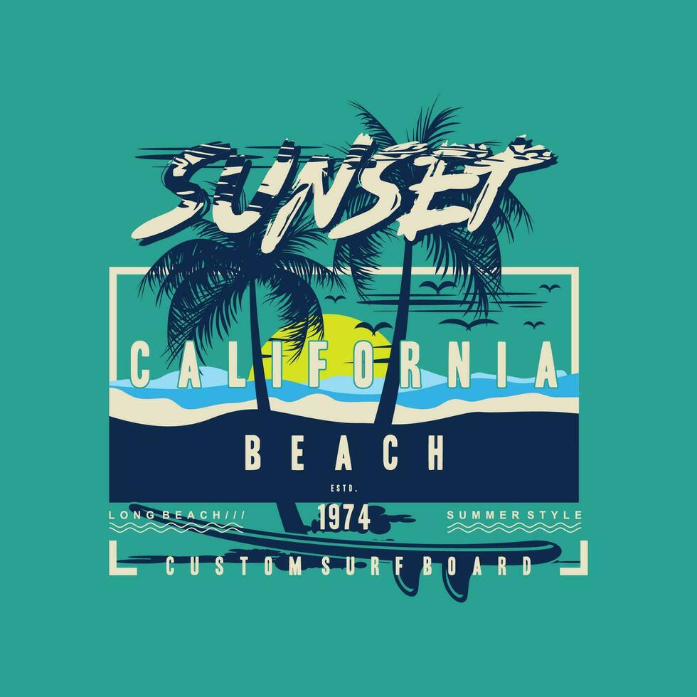sunset california graphic, typography vector, beach theme illustration, good for print t shirt and other use vector